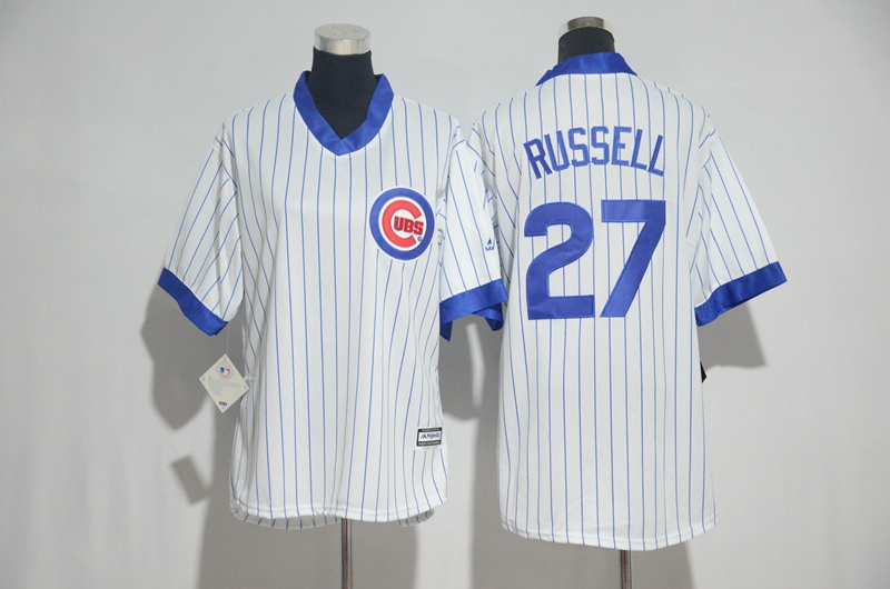 Womens 2017 MLB Chicago Cubs #27 Russell White stripe Jerseys->women mlb jersey->Women Jersey